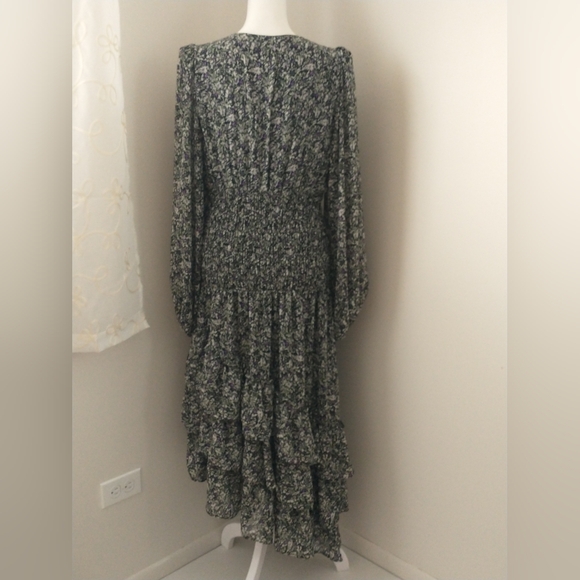 Astr floral ruffle puff sleeve asymmetrical midi dress M - Picture 7 of 11